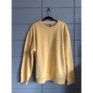 Vintage Y2K Tommy Hilfiger Butter Yellow Oversized Crew Neck Sweatshirt size L